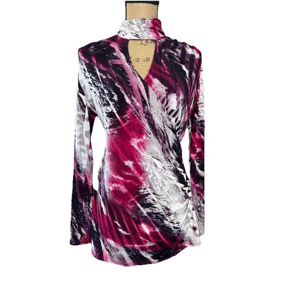 CACHE Turtle Neck Faux Wrap Long Sleeve Blouse Top Pink Y2k 90s Grunge MEDIUM - Picture 1 of 11